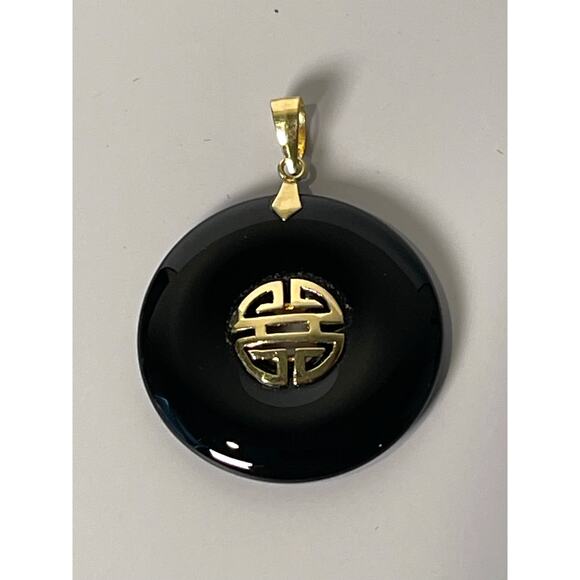 None and/or Unknown Jewelry - 14K Yellow Gold Black Onyx Asian Longevity Symbol Pendant